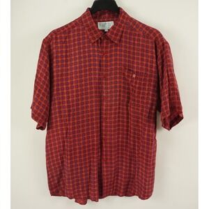 Vintage Whitby 100% Washed Silk Men's XL Red Blue Geometric Button Up Shirt